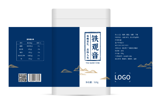 中式深藍高端鐵觀音茶類包裝瓶貼