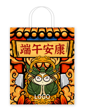 黑色创意酷炫潮流端午安康手提袋设计