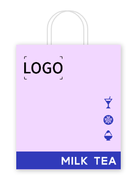 粉色简约奶茶店手提袋设计