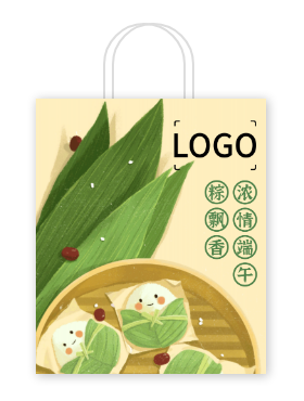 绿色简约卡通可爱端午节粽子手提袋设计