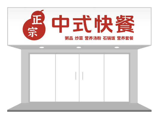 红色简约正宗中式快餐门头招牌设计