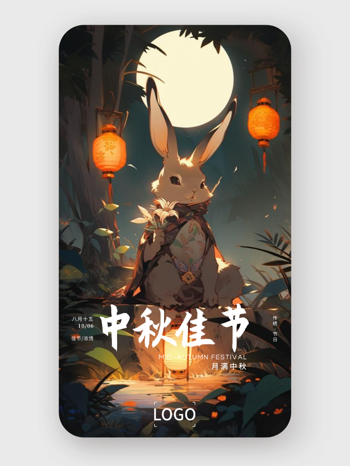 创意手机插画中秋节手机海报设计
