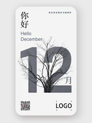 清新简约植物花卉每月问候12月 手机海报设计