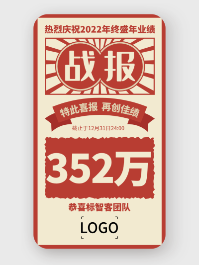 砖红色中国风喜庆年终战报海报设计