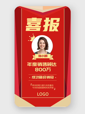 红色销售业绩喜报手机海报设计