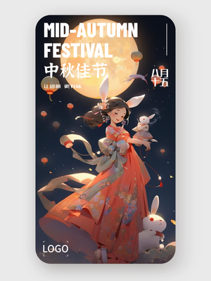 创意中秋节插画手机海报设计