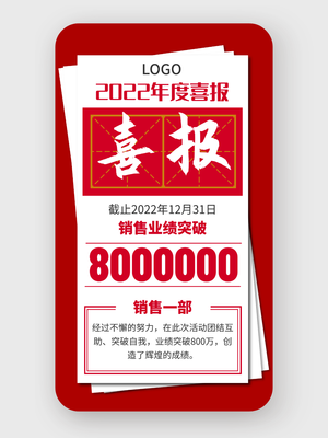 红色快讯年度销售喜报海报设计