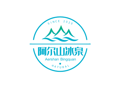 青色清新自然山水自然门头贴标图标标志logo设计
