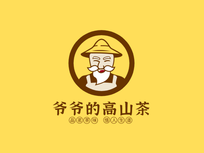 黄色人物农产品茶叶饮品店铺门头图标标志logo设计