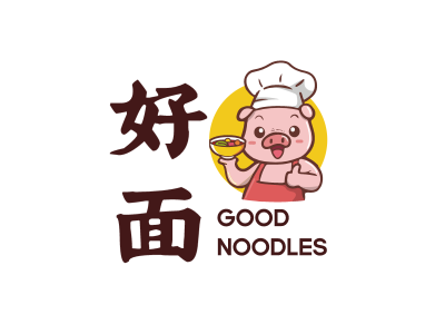 卡通动物小猪厨师美食餐饮面标志图标logo设计