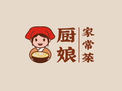 卡通可爱厨娘人物家常菜美食logo设计