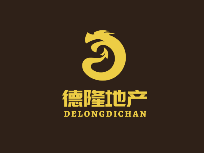 深色传统简约德隆地产龙形logo设计
