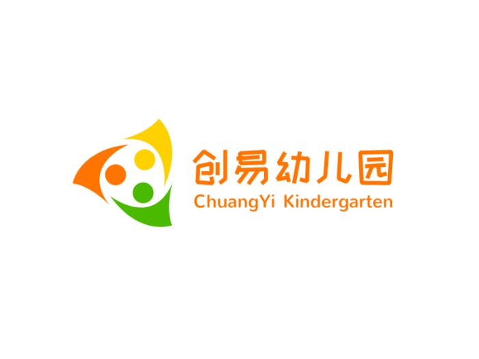 橙黄绿三色螺旋简约活泼幼儿校园logo设计