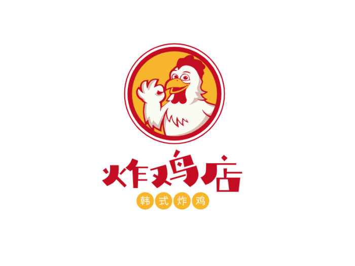 简约卡通餐饮美食炸鸡店徽章logo设计