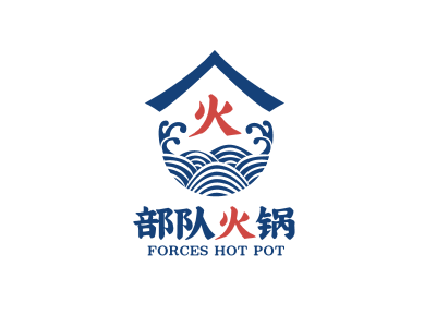 蓝色创意火锅餐饮店铺水温logo设计