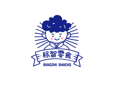 蓝色创意卡通人物零食美食店铺徽章logo设计