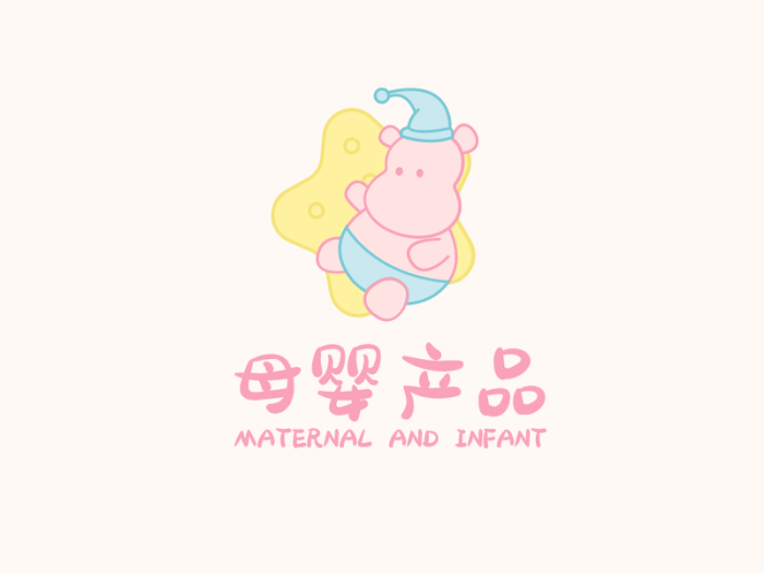 粉色卡通河马母婴店铺logo设计