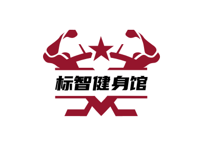 红色创意肌肉健身徽章造型logo设计