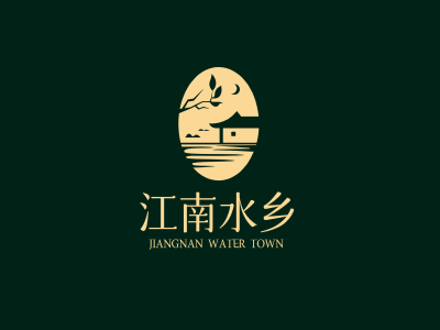 黑色创意中式江南水乡产品商标logo设计