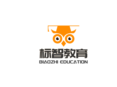 橘色卡通猫头鹰学士帽教育logo设计