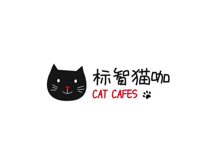 黑色可爱卡通猫咪logo设计