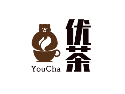 简约卡通熊奶茶饮品图标logo设计