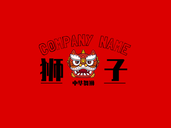 红色创意国潮狮子logo设计