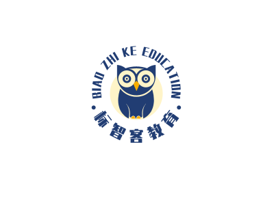 蓝色卡通猫头鹰教育行业徽章logo设计