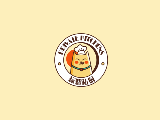 卡通猫咪餐饮徽章logo设计