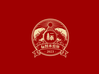 创意国潮徽章鱼logo设计