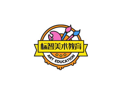 创意卡通美术教育徽章logo设计