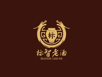 中式龙头酒徽章logo设计