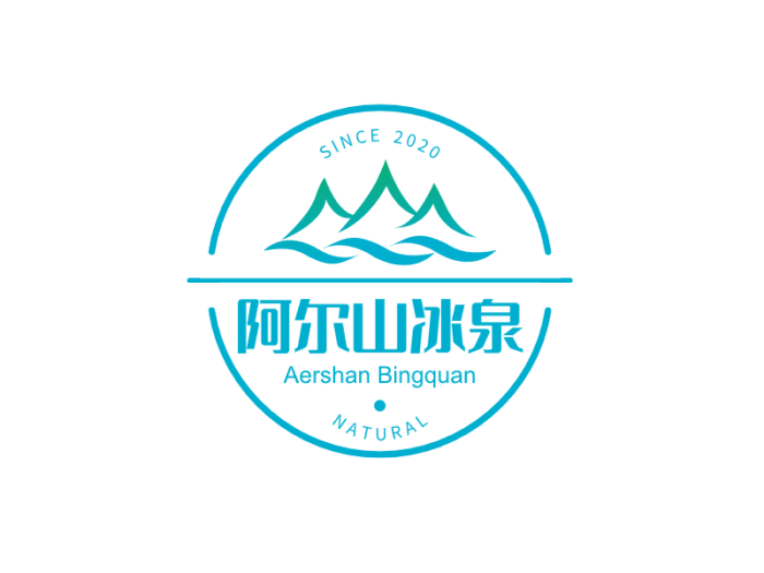 青色清新自然山水自然门头贴标图标标志logo设计
